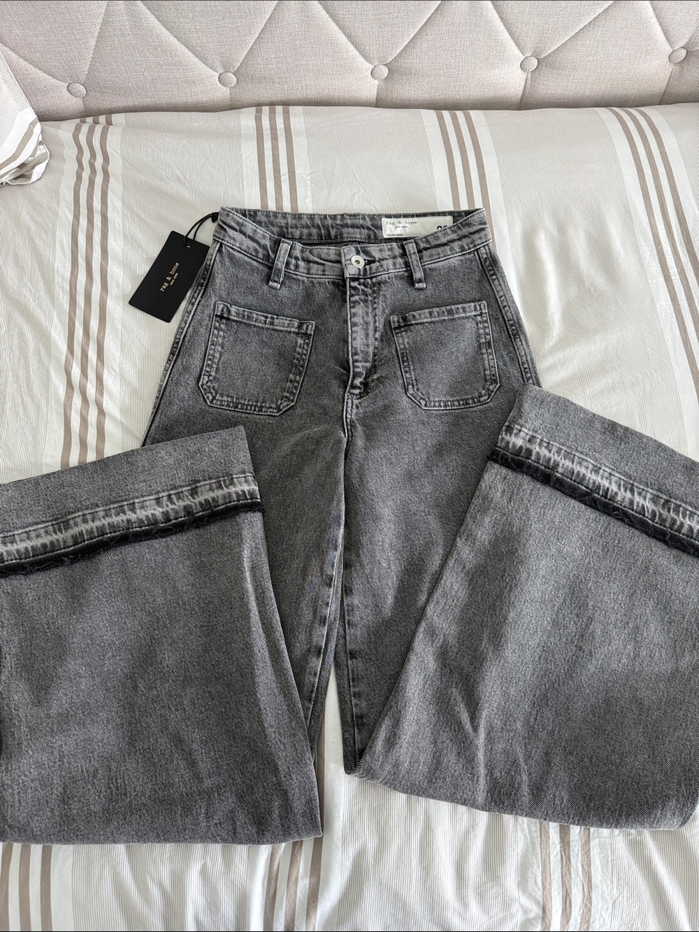 NEW rag & bone Gray High-Rise Wide Leg Jeans